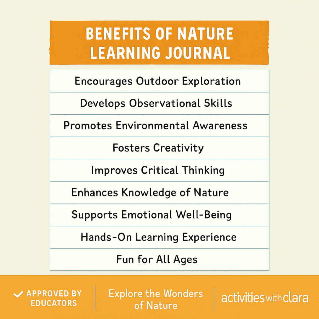 🌿 Nature Learning Journal – Fun & Educational Outdoor Activities for Kids (Scavenger Hunts, Plant & Animal Identification, Creative Projects)