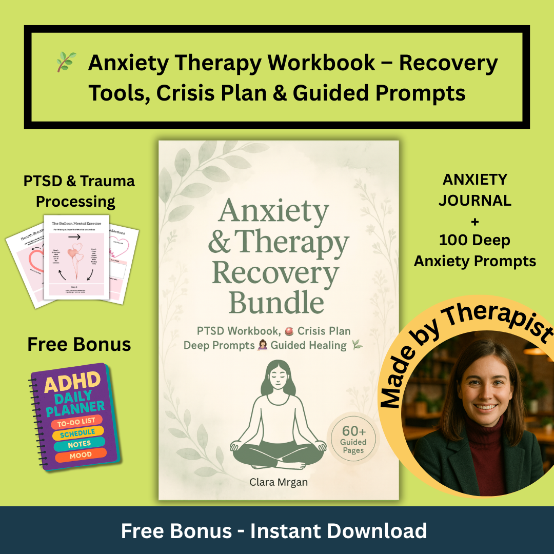 🌿 Anxiety Therapy Workbook – Recovery Tools, Crisis Plan & Guided Prompts + FREE BONUS