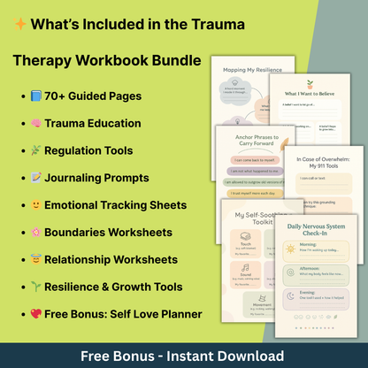 ✨ Trauma Therapy Workbook Bundle – 70+ Guided Pages for Healing, Growth & Self-Discovery