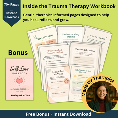 ✨ Trauma Therapy Workbook Bundle – 70+ Guided Pages for Healing, Growth & Self-Discovery