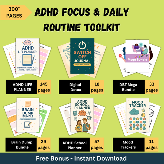 ADHD & Focus Mastery Kit – 50+ ADHD Worksheets & Routine Tools, Instant Download