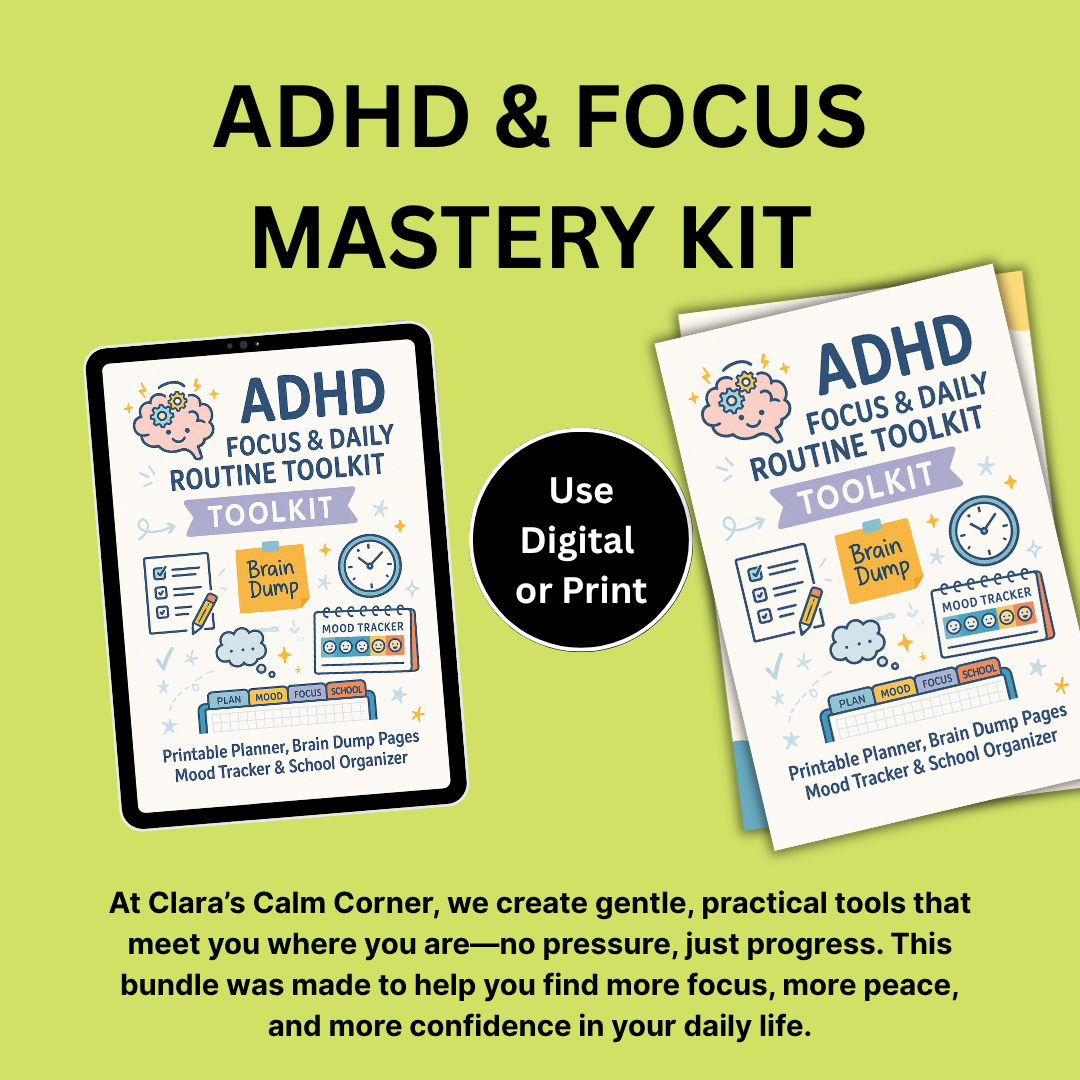 ADHD & Focus Mastery Kit – Routine Planner, Brain Dump Sheets & Mood Trackers