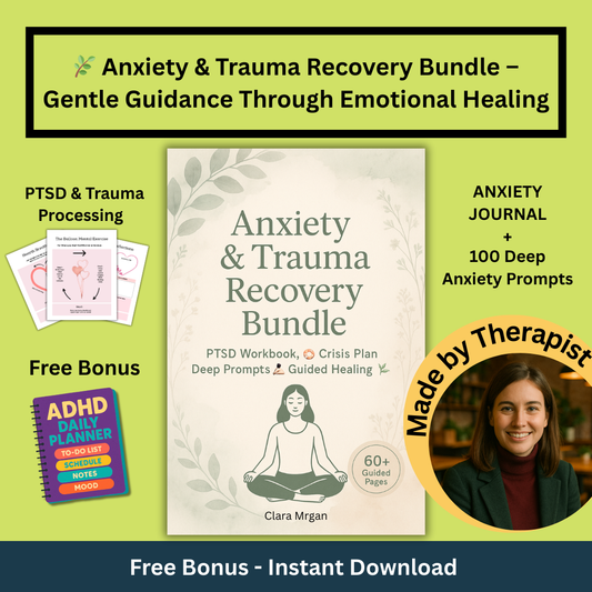 🌿 Anxiety & Trauma Recovery Bundle – PTSD Workbook, Crisis Plan, Deep Prompts & Guided Healing Journal